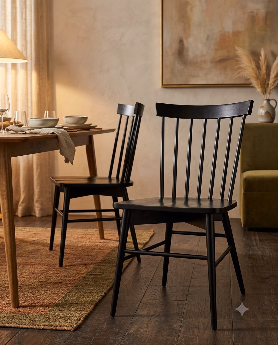 Aprodz Mango Wood Dining Chairs Only, Set of 2, Black Finish
