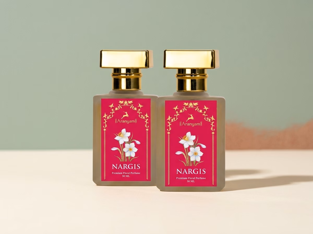 Aranyam Nargis Floral eau de parfum, two 50 ml bottles sold as a pack, a musky woody narcissus fragrance