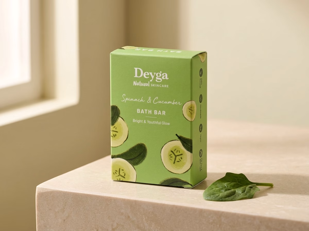 Deyga soap bar photographed on a pale stone surface, featured in a guide to the best chemical free soap in India