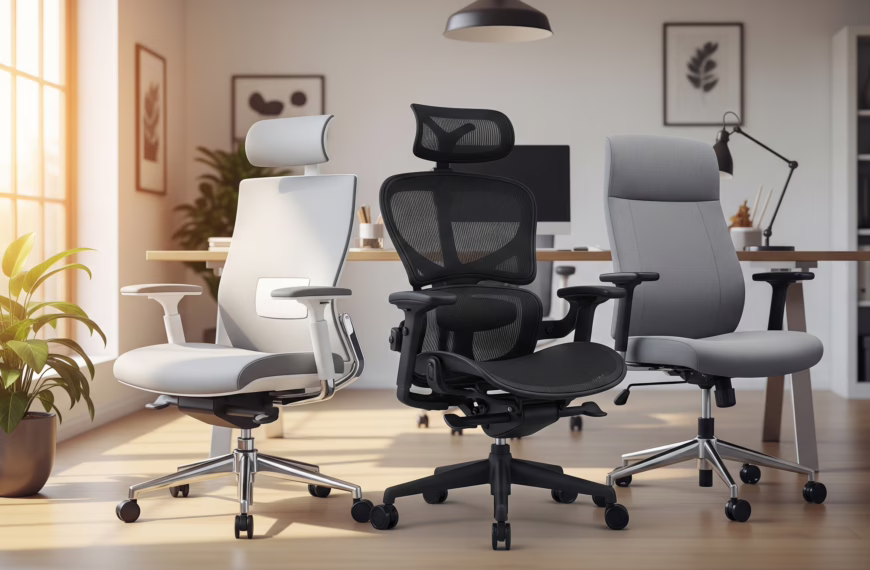 Comparison of Green Soul Zodiac Pro vs. Frido Aeromesh and Featherlite Astro ergonomic chairs in a modern home office.