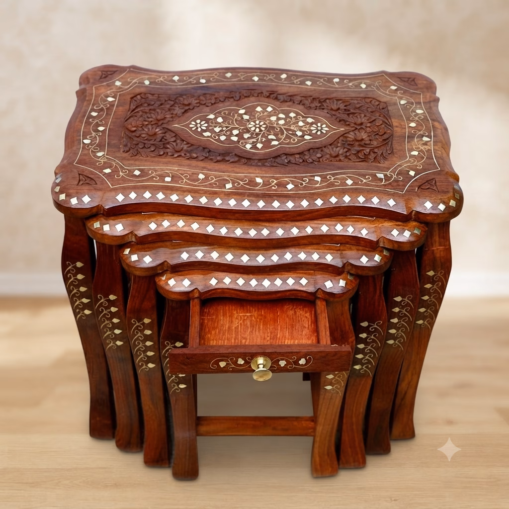 Imperial Wooden Art's brass-inlay sheesham nesting side tables