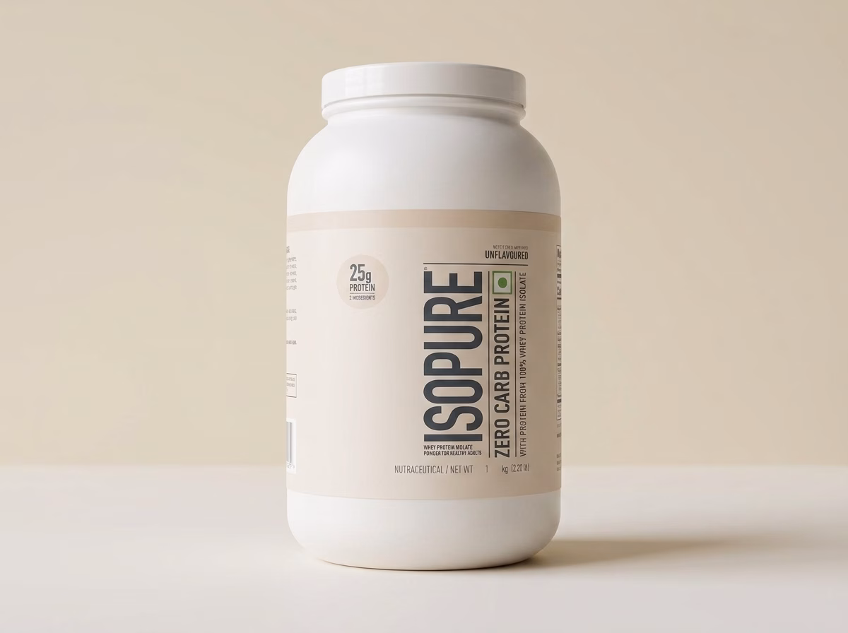 Isopure Zero Carb whey protein isolate, 1 kg unflavoured tub, reviewed in Naatural.in's guide to the best whey protein in India