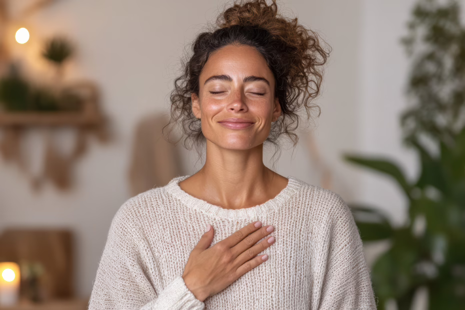 A woman feels relieved after learning what is a nebulizer machine and experiencing its benefits.