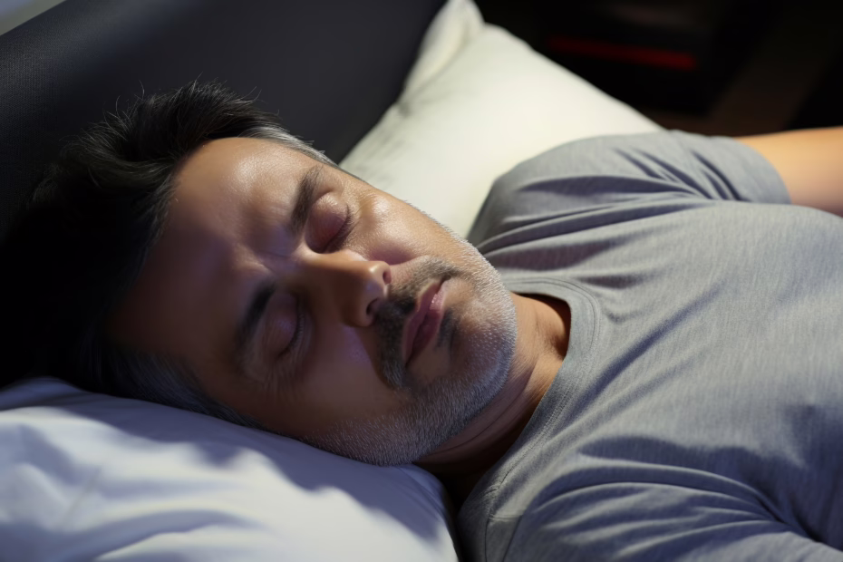 A man peacefully sleeping in bed with a CPAP mask, showing what a CPAP machine is used for treating sleep apnea
