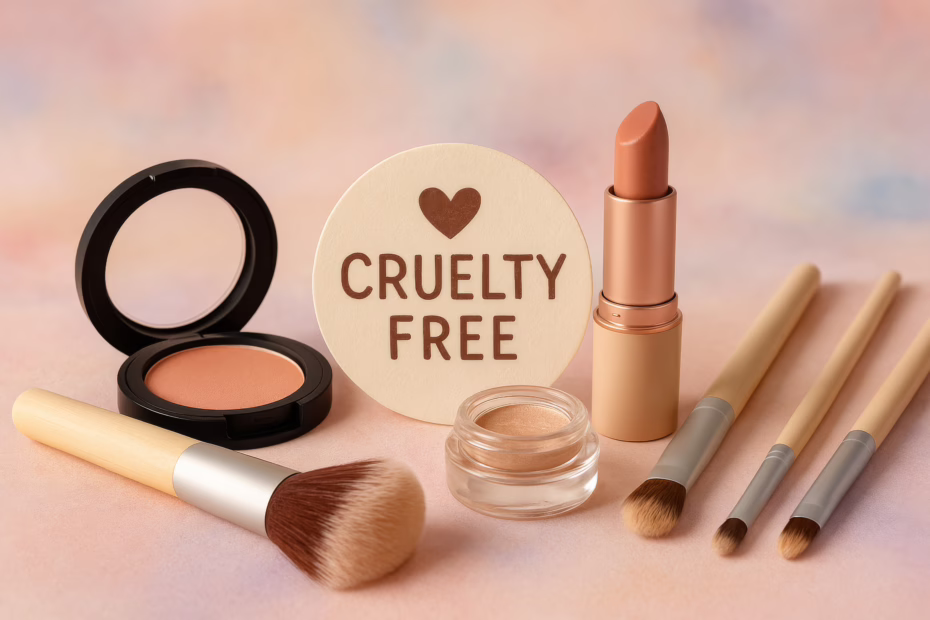 Ethical Haul of cruelty-free makeup products on a soft background